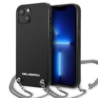 KARL LAGERFELD Zaštitna maska Leather Textured & Chain, s lančićem, za iPhone 13 mini 5,4", crna